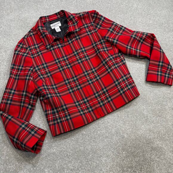 Vintage Pendleton Womens Zip Jacket Red Tartan Plaid 100% Virgin Wool Sz 12 S/M - Picture 8 of 16